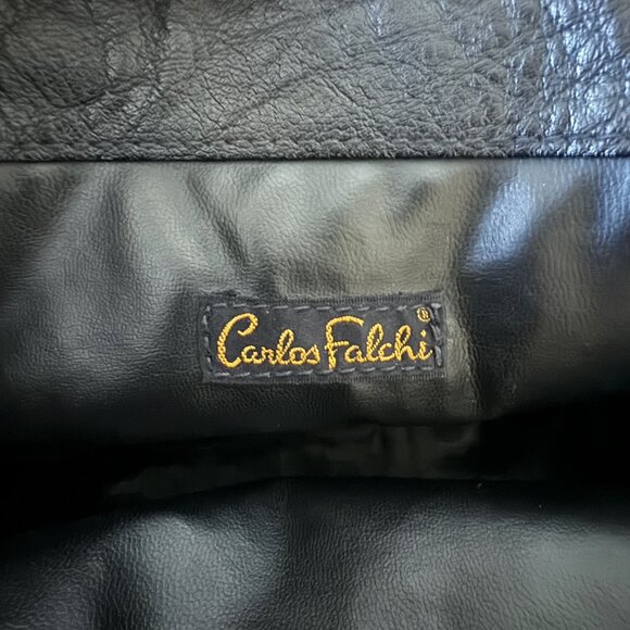 Vintage Carlos Falchi Buffalo Clutch Bag, Black Leather - Picture 10 of 13